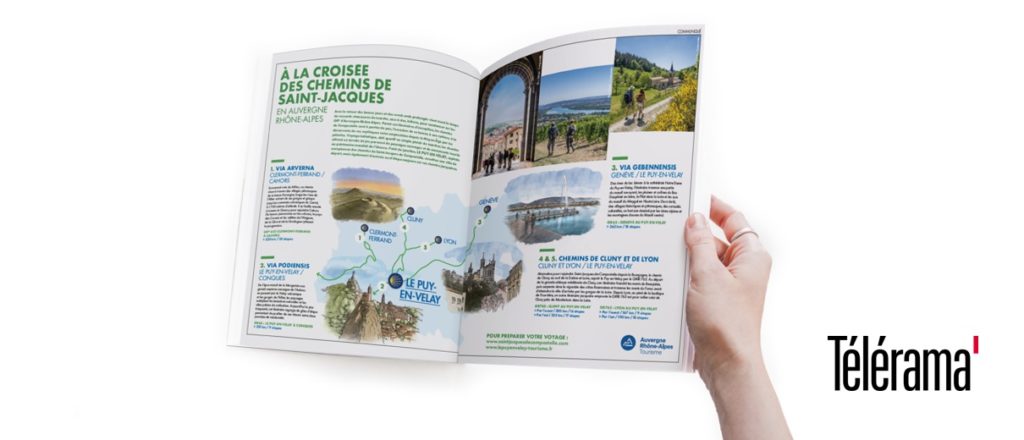 Double Page Saint Jacques de Compostelle dans Télérama un dossier spécial itinérance à pied !